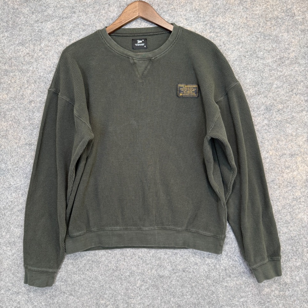Patta Waffle Knit Sweatshirt Mens Medium V Stitch Olive Green Crew Streetwear